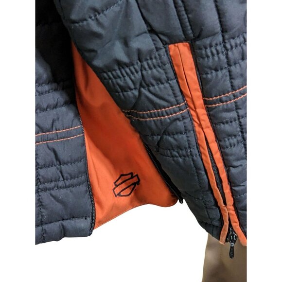 Womens Harley Davidson Black Orange Bar and Shield Soft Padded Jacket Size XL - Picture 8 of 11